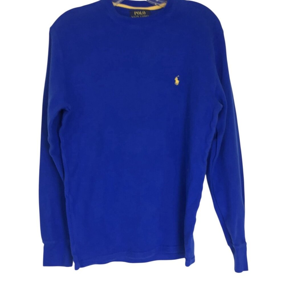 POLO Ralph Lauren Shirt Mens Size Medium Blue Yellow Pony Thermal Waffle Knit